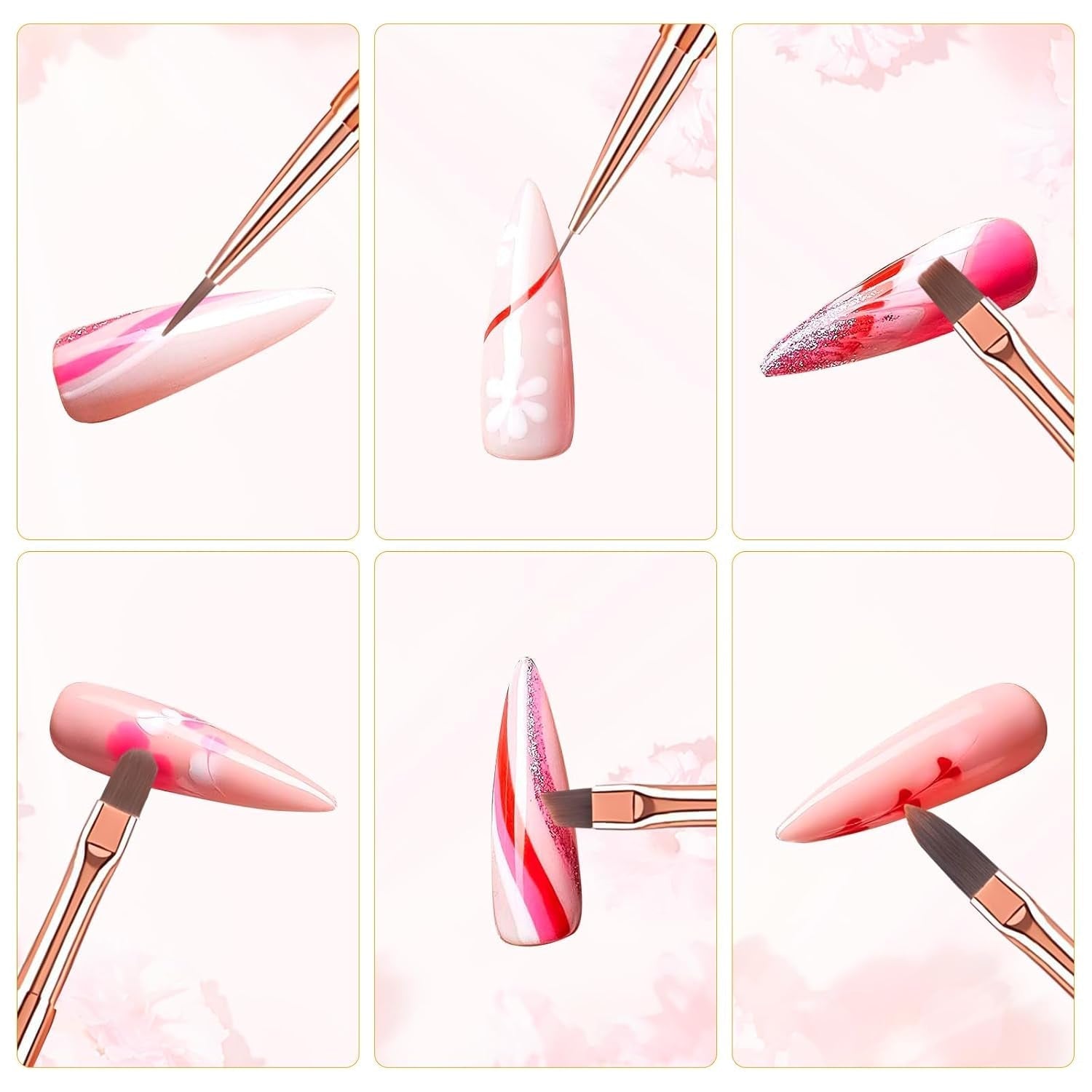6 uds cepillos de uñas con tapa uñas Gel UV cepillo de uñas acrílico cepillo de Gel de uñas juego de pinceles parciales para decoración de uñas
