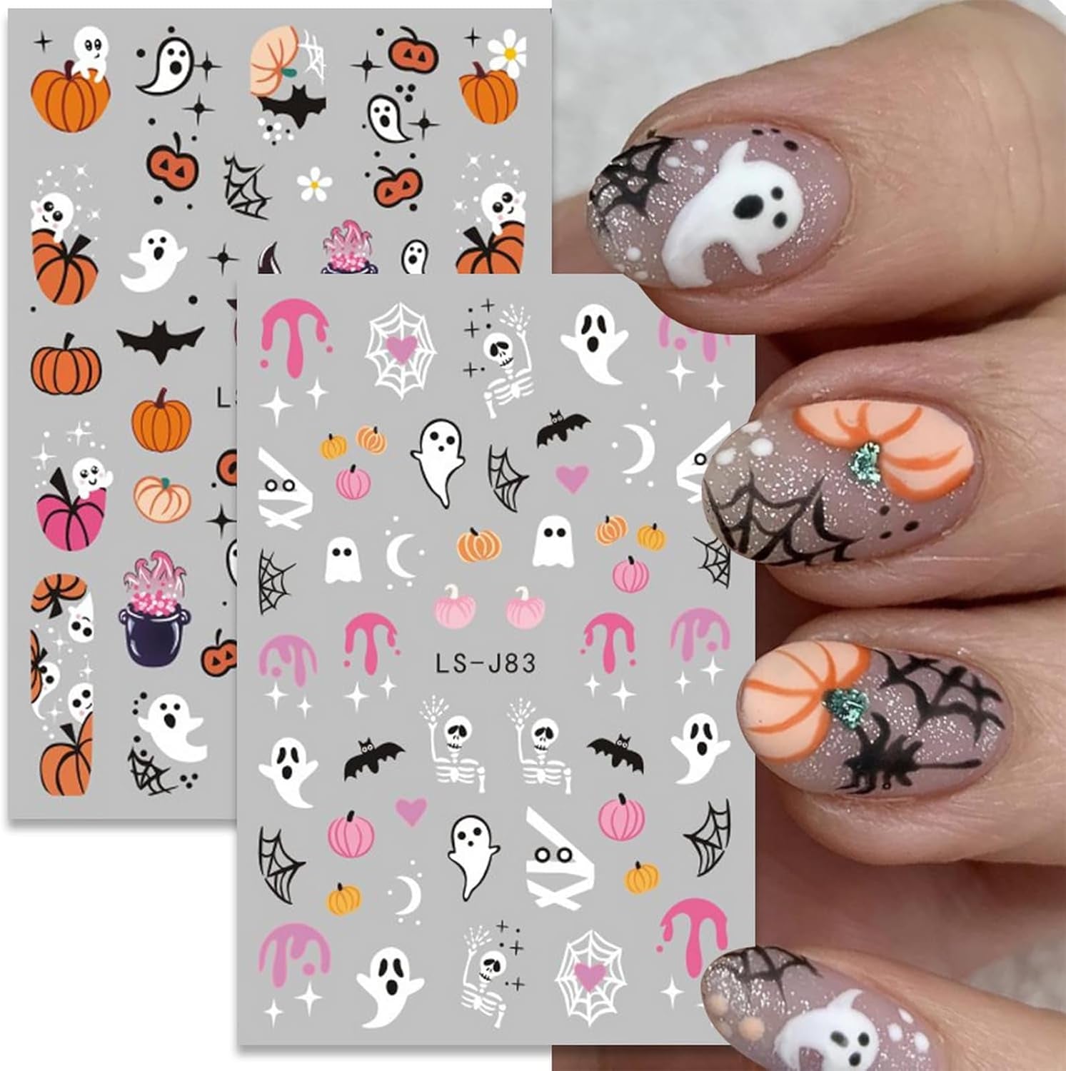 Nagelsticker Halloween, 8 Blätter Halloween Nagelsticker, Kürbis Nail Sticker, Nail Art, Nagel Charms, Nagel Zubehör, Nageldesign, Navidad (Typ A)