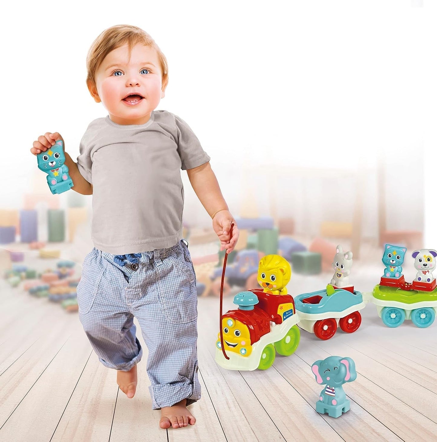Clementoni Animali-3 Tren eléctrico de juguete interactivo expandible parlante para bebé de 1 año (versión italiana) Made in Italy Multicolor 17740 Jucarii Bebe Naty Shop