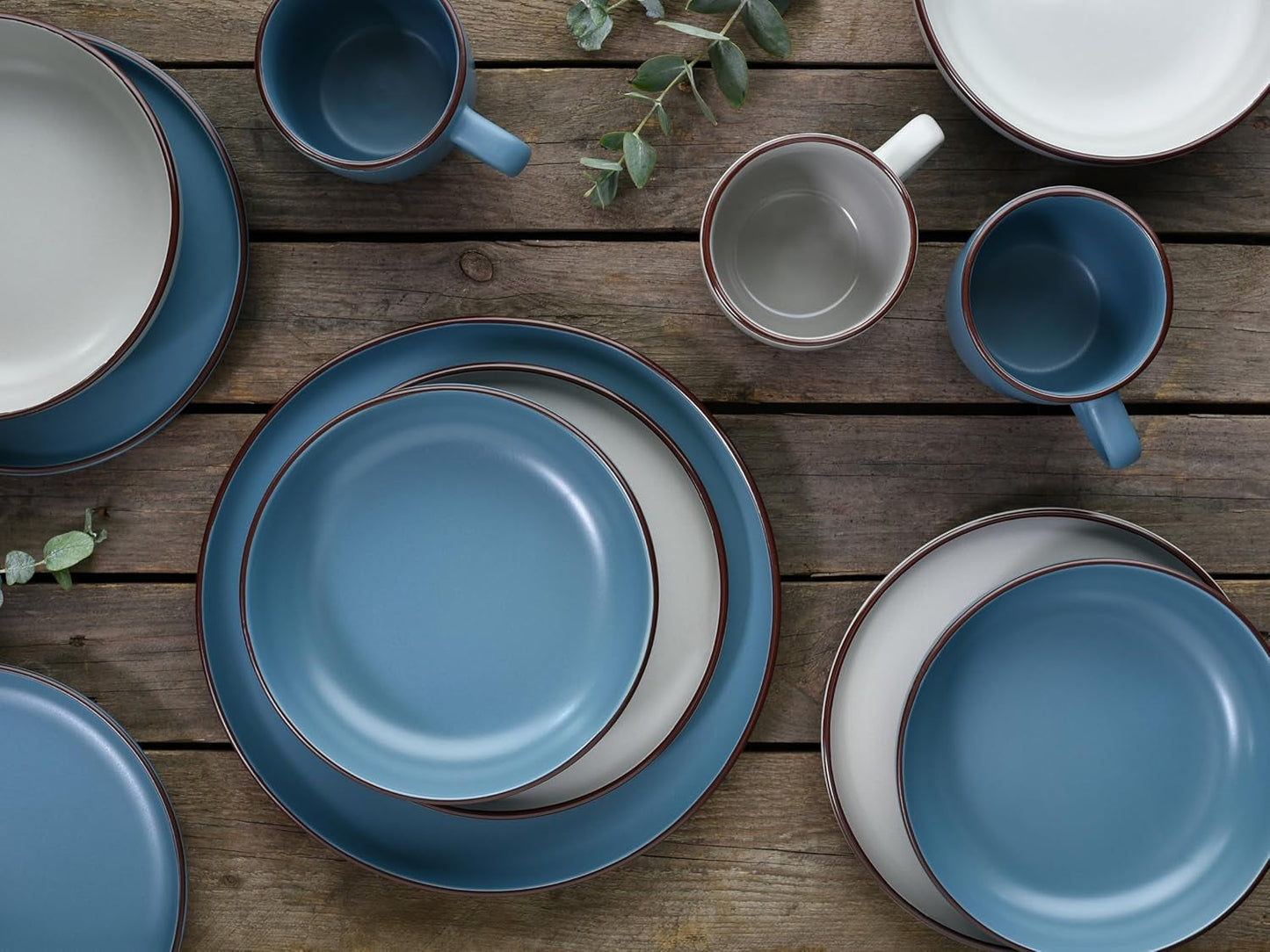 CreaTable, 21016, serie Modern Scandic Blue-Grey, juego de vajilla de 16 piezas, servicio combinado de porcelana, apto para lavavajillas y microondas, fabricación de calidad