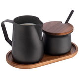 Juego de leche y azúcar APS 634, 5 piezas, madera de acacia, acero inoxidable, revestimiento antiadherente, negro