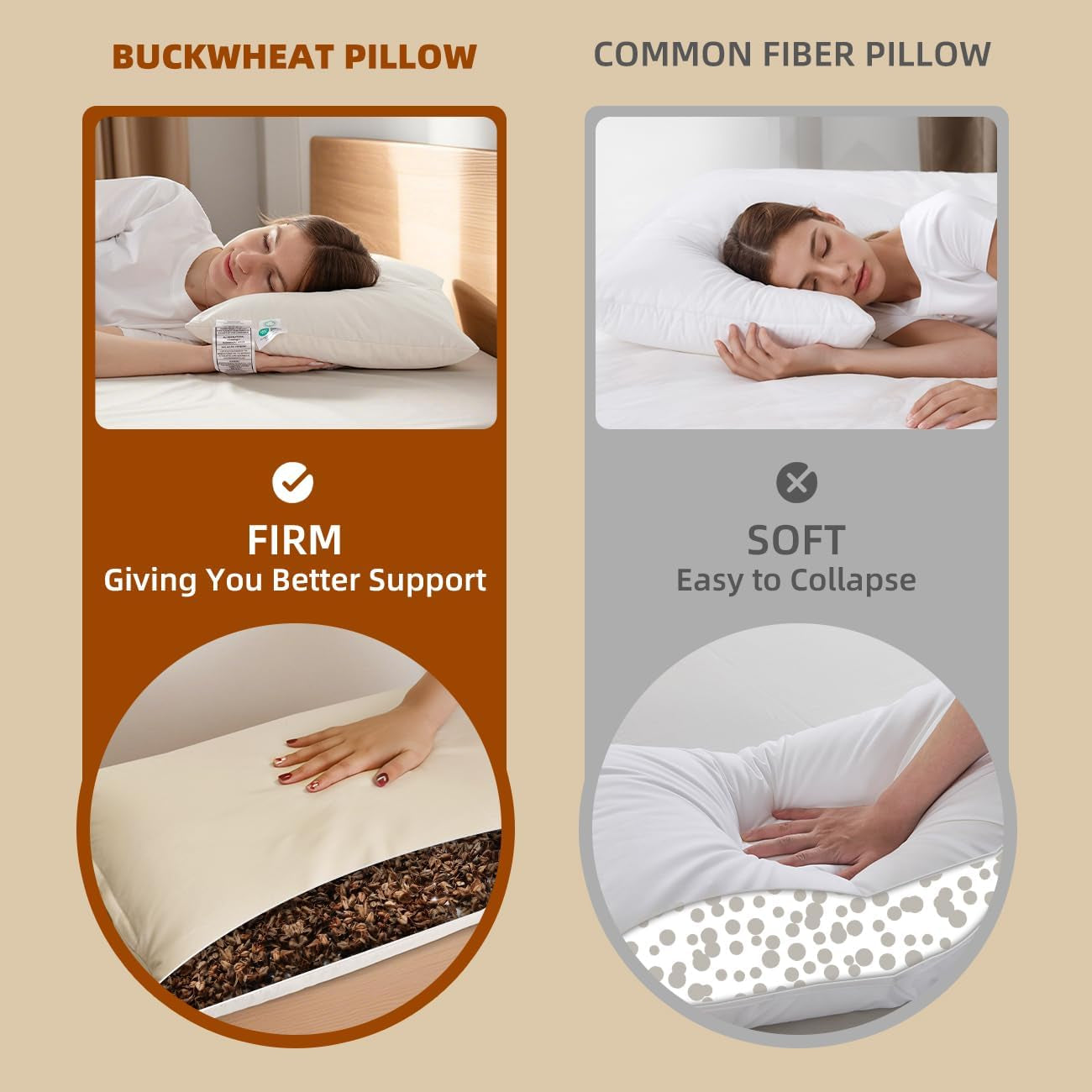 LOFE Almohada para dormir de trigo sarraceno orgánico, 14.0 x 20.0 in, ajustable, transpirable, soporte cervical para dormir fresco para personas que duermen boca arriba y de lado (cascos de trigo sarraceno tartario) Naty Shop Standard Pillows