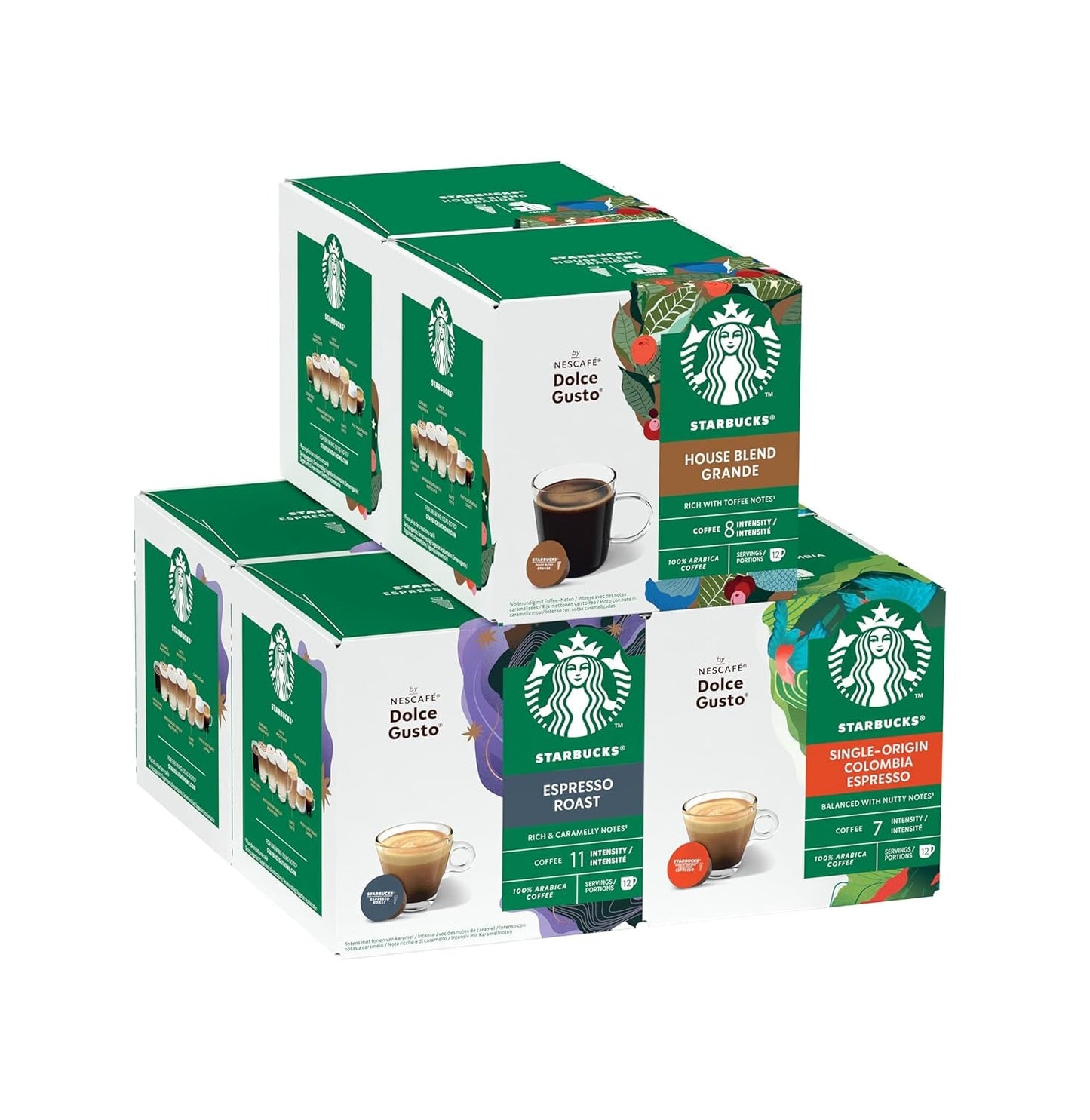 STARBUCKS Probierset, Espresso-Varianten de Nescafé Dolce Gusto Kaffeekapseln 6 x 12 (72 Kapseln) - Exklusiv bei Amazon
