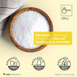 Raab Vitalfood Kalium salt-Mischung, Mineralsalzmischung mit 66,7% Natriumchlorid (Kochsalz) und 33% Kaliumchlorid, Kalium trägt zur Aufrechterhaltung eines normalen Blutdruck bei (1 dosis de 200 g)