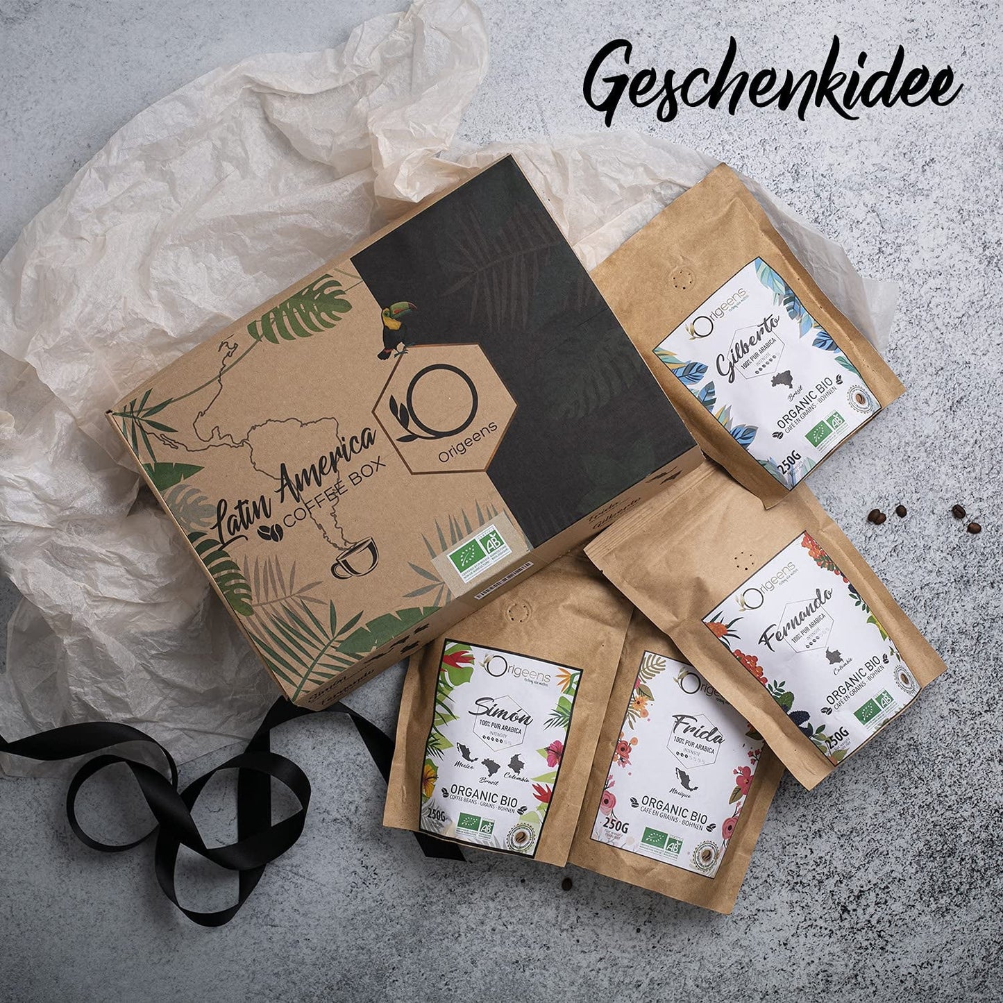 ORIGEENS Bio Café Probierset 1kg | Premium Bio Arábica Kaffee Ganze Bohnen Set 4x250g | Rostung tradicional | Kaffee Geschenkset