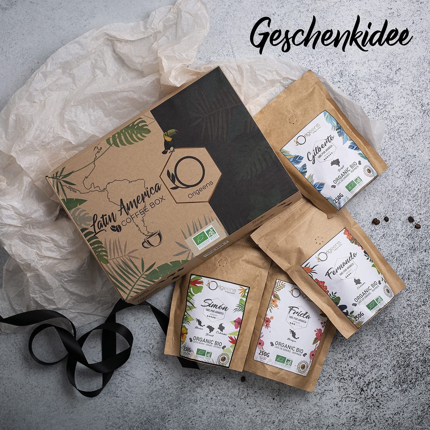 ORIGEENS Bio Café Probierset 1kg | Premium Bio Arábica Kaffee Ganze Bohnen Set 4x250g | Rostung tradicional | Kaffee Geschenkset