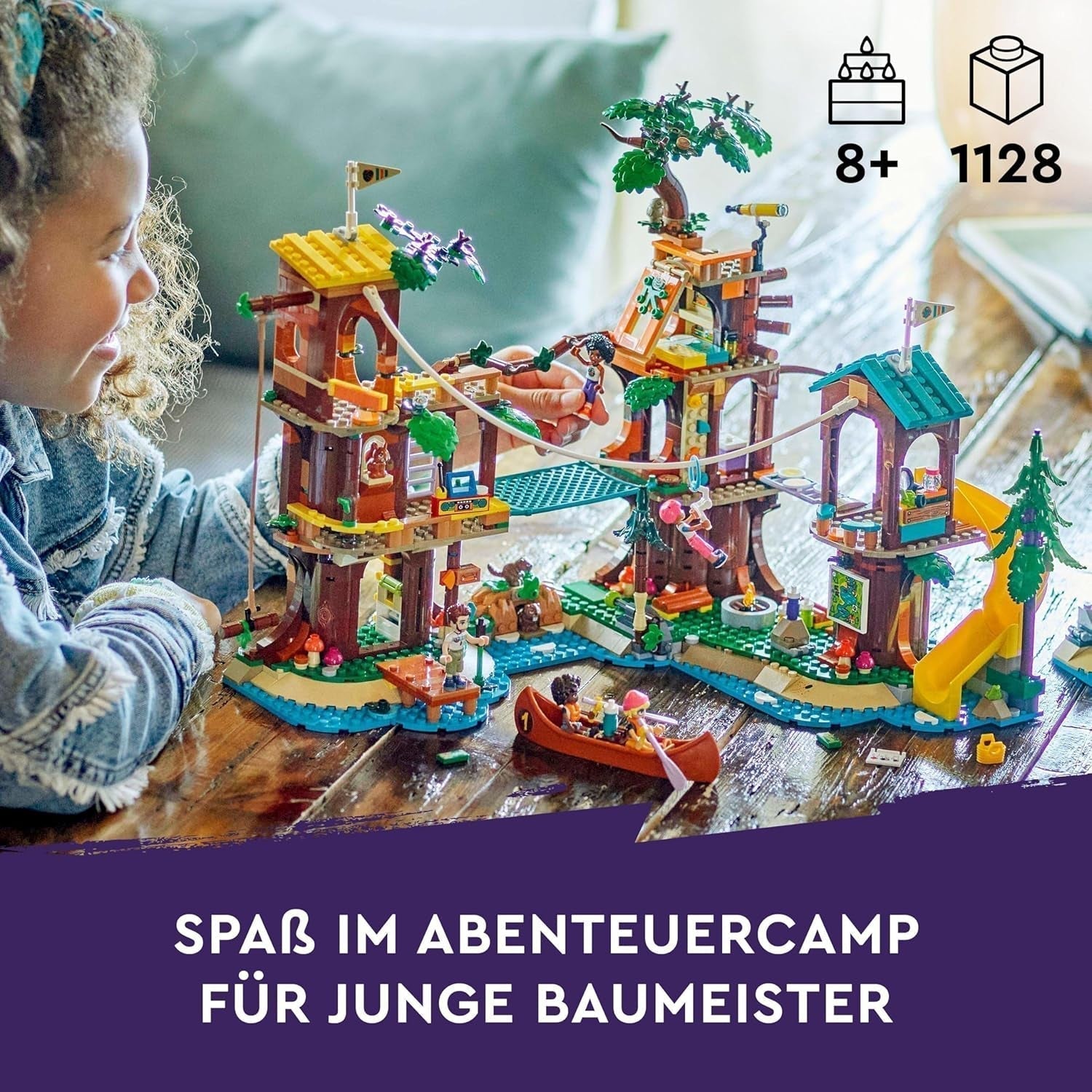 LEGO Friends Casa en el Árbol en el Campamento de Aventuras, Set de Juego para Niñas y Niños de 8 Años con 5 Figuras y 5 Animales, Idea de Regalo para Juegos Creativos, Juguetes Deportivos, Casa de Muñecas 42631 Juegos de Construcción Besuche den LEGO-Store