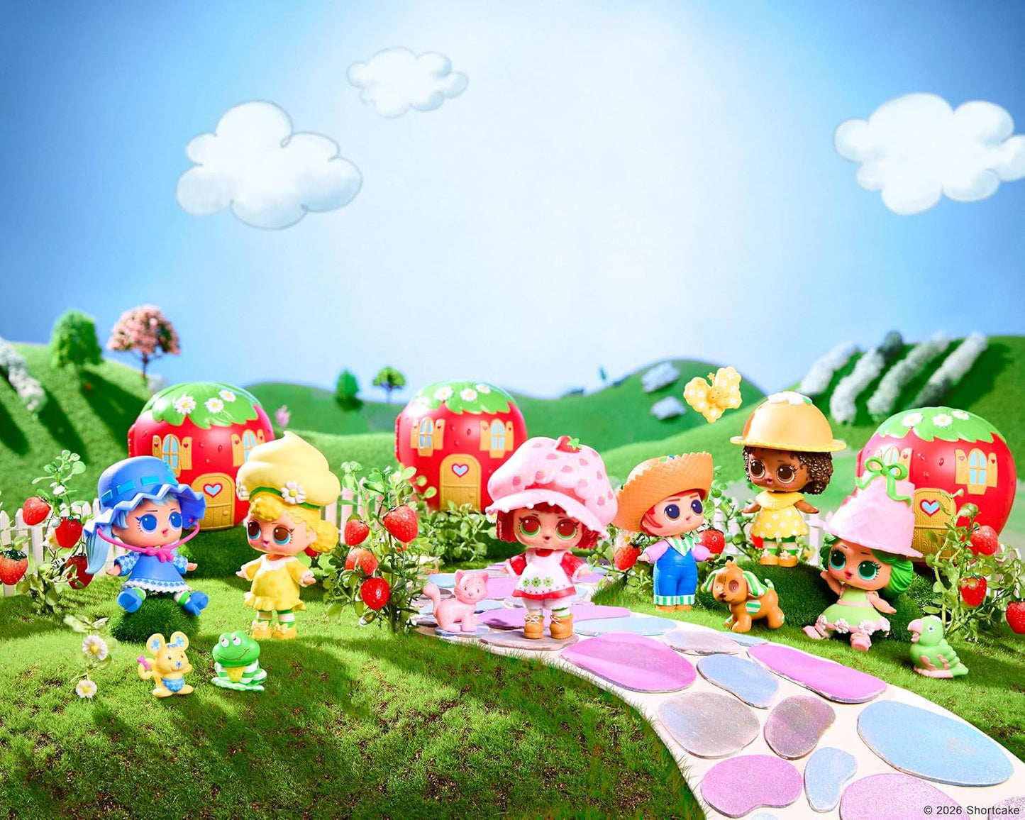 Jajaja ¡Sorpresa! Loves Strawberry Shortcake Tots - Muñecas perfumadas coleccionables con 7 sorpresas, mascota, moda, zapatos, sombrero, juego con casa convertible de Strawberry Shortcake, a partir de 4 años