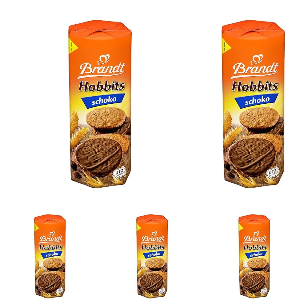 Brandt Hobbits Chocolate Pack 265g - Galletas integrales crujientes de avena y chocolate - Masa crujiente para toda la familia - en un práctico panecillo