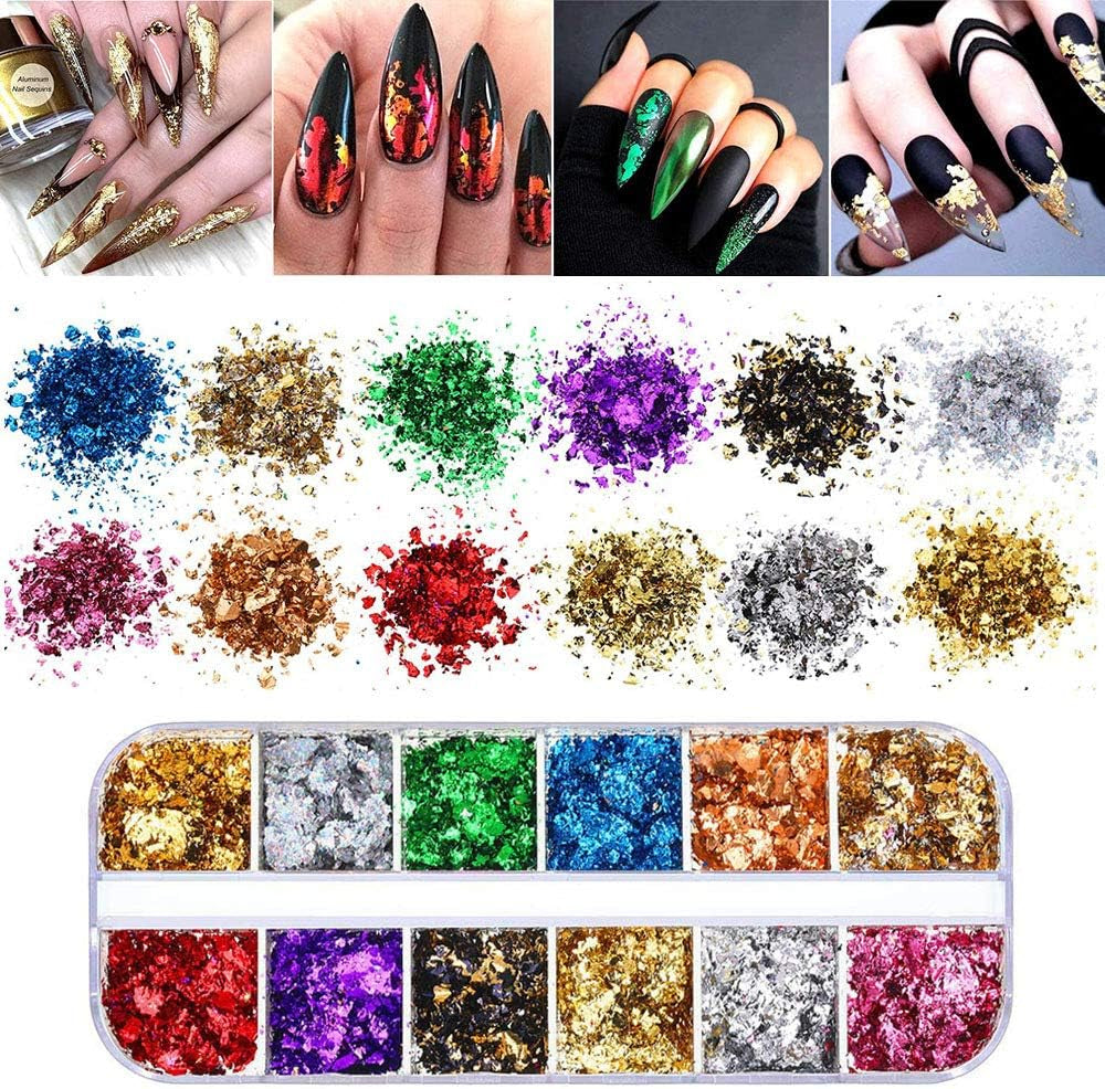 Kalolary Flores secas para uñas Lentejuelas de mariposa Esmalte de uñas Papel de aluminio Pegatinas de uñas Pinzas Piedras de uñas Diamantes de imitación Lápiz para diseño de uñas 3D Decoraciones de bricolaje