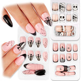 72 piezas de uñas de Halloween, uñas postizas autoadhesivas, uñas artificiales cortas, uñas prensadas autoadhesivas, uñas postizas autoadhesivas, puntas de uñas artificiales, naranja, verde, negro