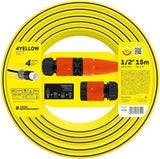 Manguera de jardín Cellfast AMARILLO, ligera, duradera, 4 capas, con aspersor, resistente a los rayos UV y a las algas, resistente a la torsión, tecnología REACH, 20 bar, -10/+50°C, cierre 1/2", 15m