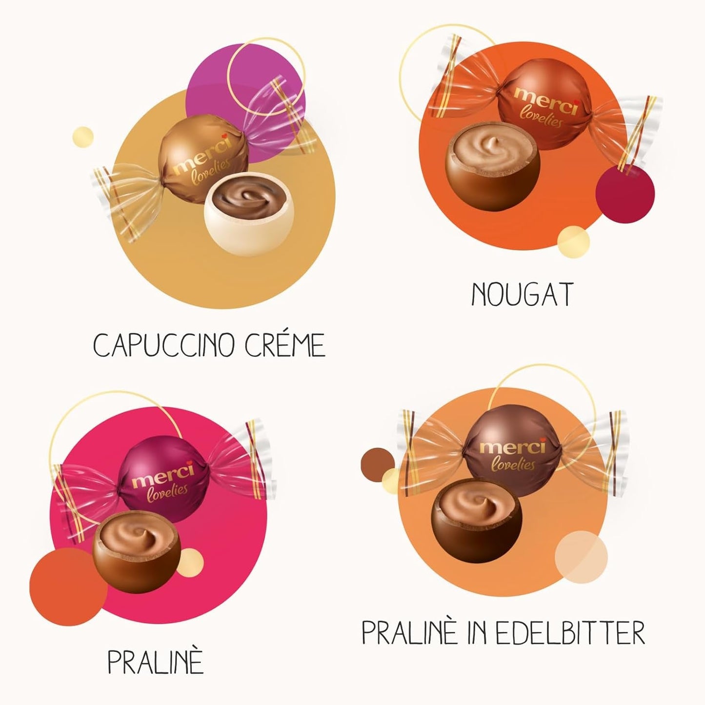 Merci Lovelies Creamy – 185 gramos – Mezcla de praliné con especialidades de chocolate rellenas de Naty Shop