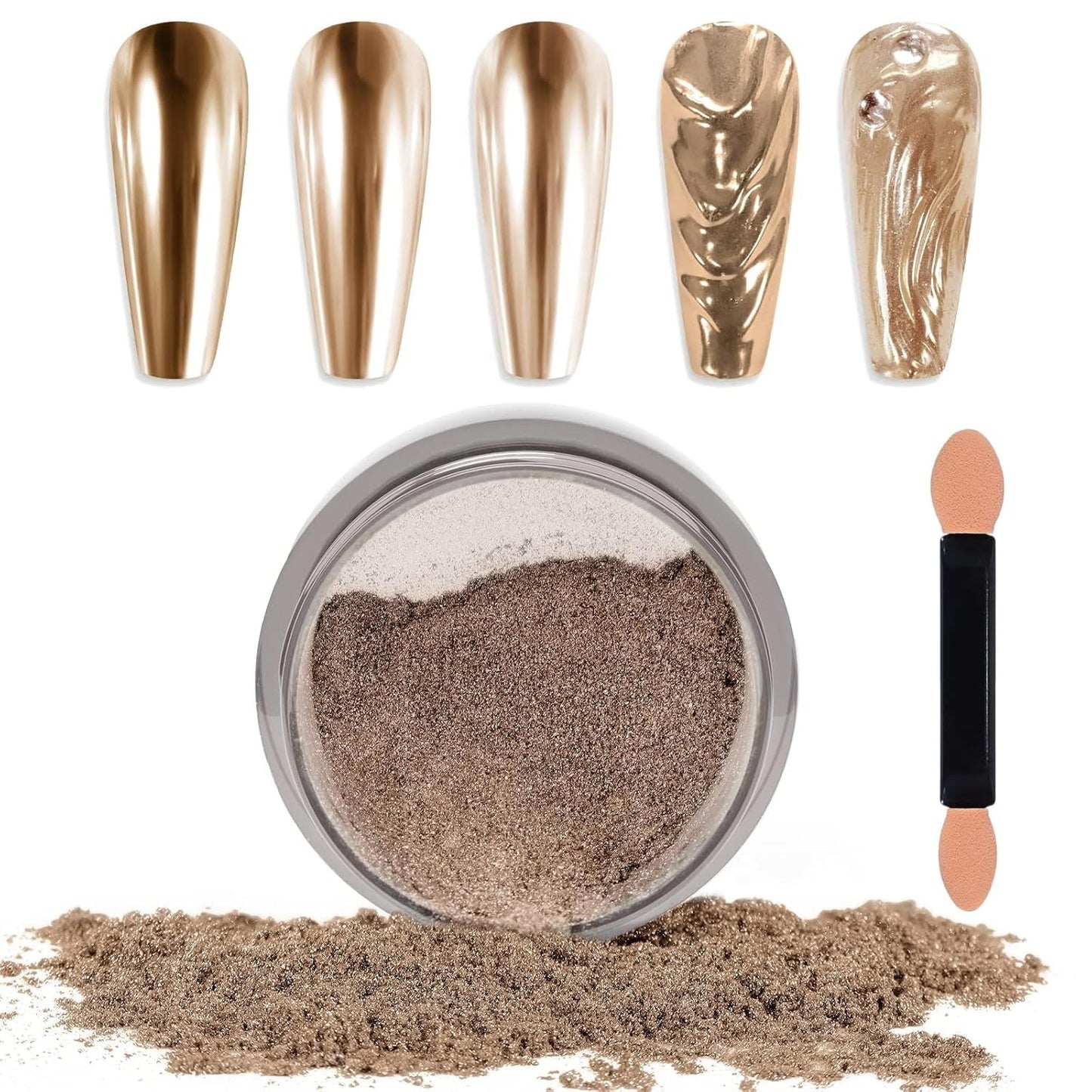 Chrome Nagel Pulver Spiegel Effekt Metallic Staub Holographische Glitter Glasierte Maniküre Dekoration Reflektierendes Pigment para DIY Gel Polish Nail Art, Harz Handwerk, Geschenke Für Gold