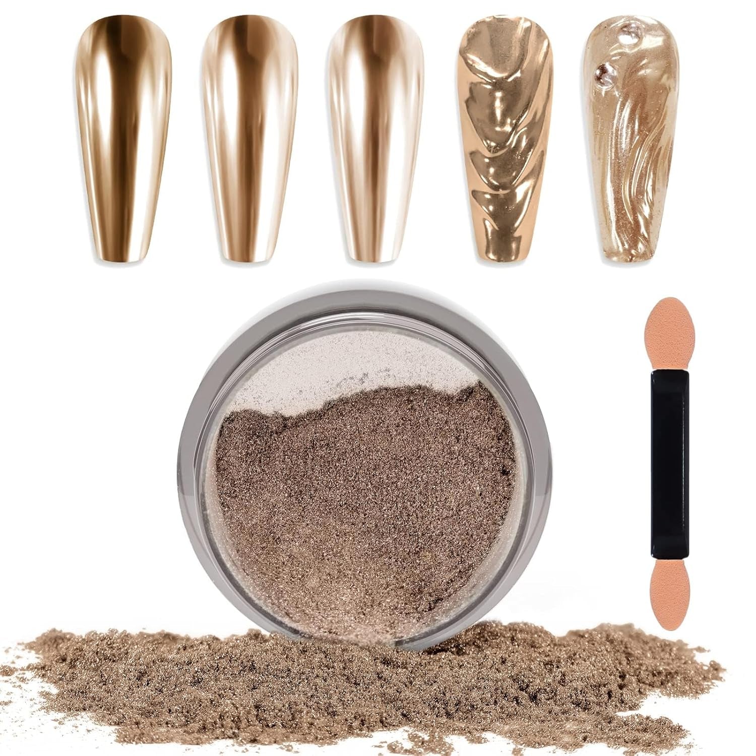 Chrome Nagel Pulver Spiegel Effekt Metallic Staub Holographische Glitter Glasierte Maniküre Dekoration Reflektierendes Pigment para DIY Gel Polish Nail Art, Harz Handwerk, Geschenke Für Gold