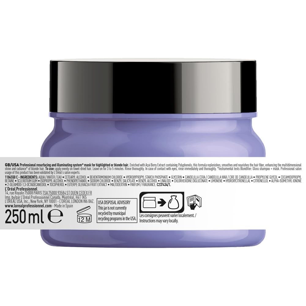 L'Oréal Professional | Mascarilla nutritiva para cabello rubio y decolorado, extracto de fruta de Açai, Serie Expert, mascarilla rubia Naty Shop mascarilla capilar