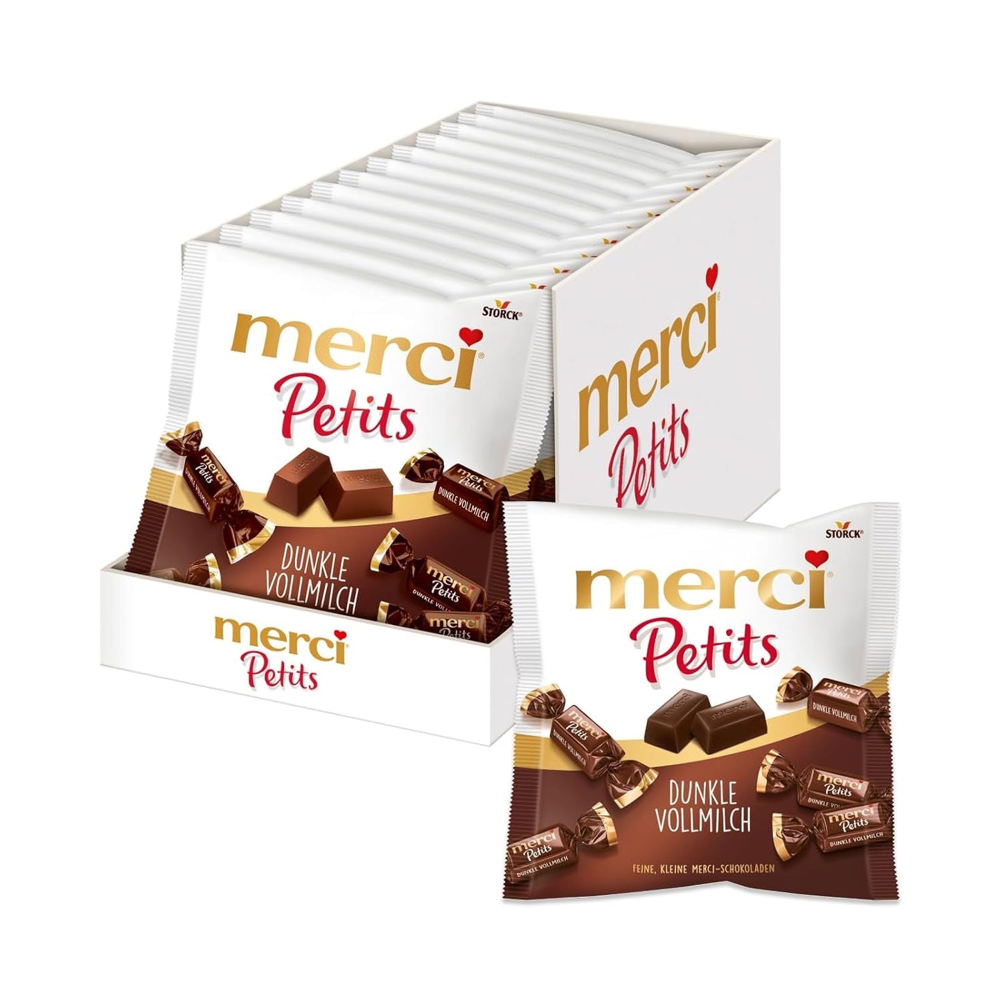 Merci Petits Crema de Café - 12 x 125 g - Pequeños bombones de chocolate blanco sobre chocolate fino con crema de café - Bombones de chocolate envueltos individualmente