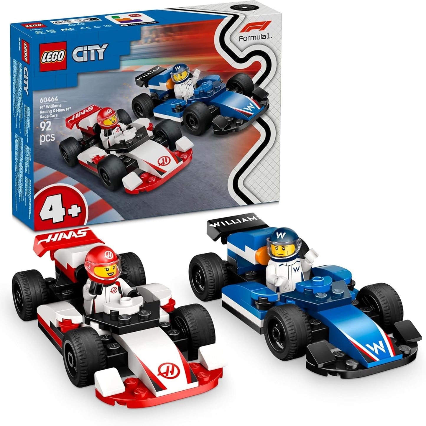 LEGO City Coches de carreras F1 Williams Racing y Haas F1 - Juguete de Fórmula 1 con coches para construir y 2 minifiguras de pilotos de carreras - Pequeñas ideas de regalos para niños y niñas a partir de 4 años 60464 Juegos de construcción Beuche den LEGO-Store Título predeterminado