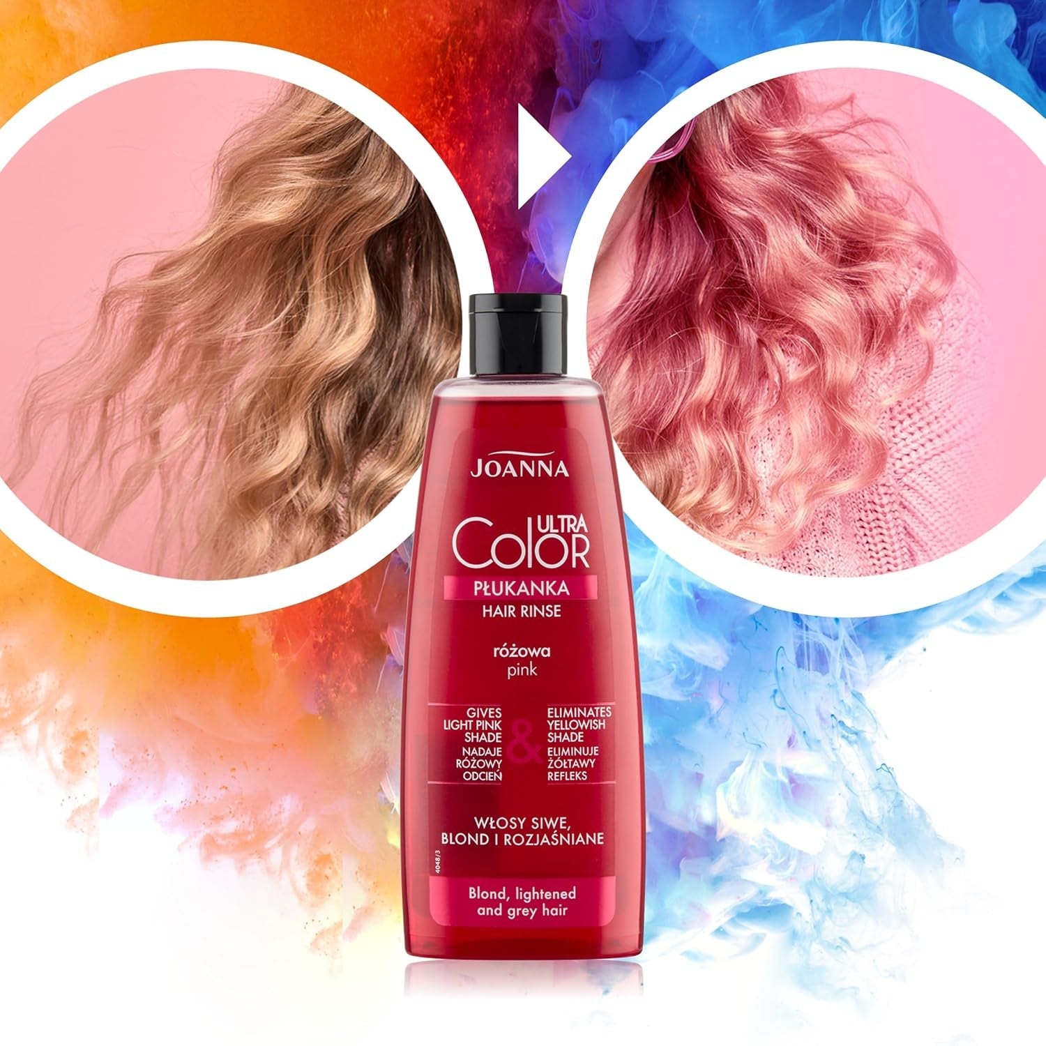Joanna Ultra Color - Acondicionador de color rosa para cabellos rubios y claros - Rosa pastel - Brillo natural - Elimina el tinte amarillo del cabello rubio grisáceo - Efecto temporal - 150 ml Tinte para el cabello Naty Shop