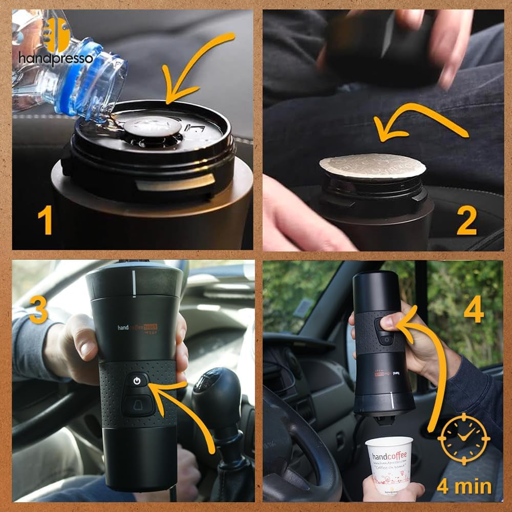 Handpresso - Camión Handcoffee 21010 | Cafetera espresso con cápsulas Senseo para camión 24V | Máquina de café expreso para camión de 24 V, máquina de café expreso con cápsulas de viaje | Cafetera espresso para camión de 24V para viajes