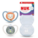 Chupetes nocturnos NUK Perfect Match Air para bebés | 0-6 meses | Chupetes que brillan en la oscuridad que favorecen la circulación del aire y evitan el babeo | 95% de aceptación por parte de los bebés** | León | Paquete de 2