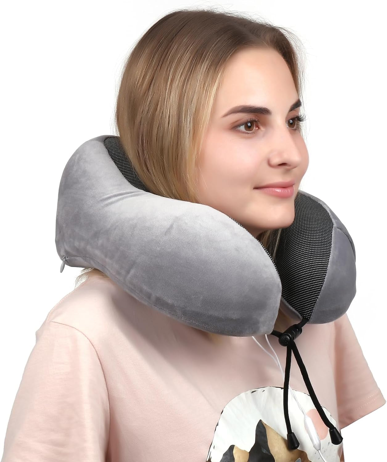 WELLGRO Juego de almohadas cervicales con antifaz para dormir 3D y tapones para los oídos - Funda extraíble - Espuma viscoelástica - Cierre de cremallera - Incluye bolsa de almacenamiento - Almohada de viaje - Color a elegir, Color:Gris Almohadas ortopédicas cervicales Naty Shop