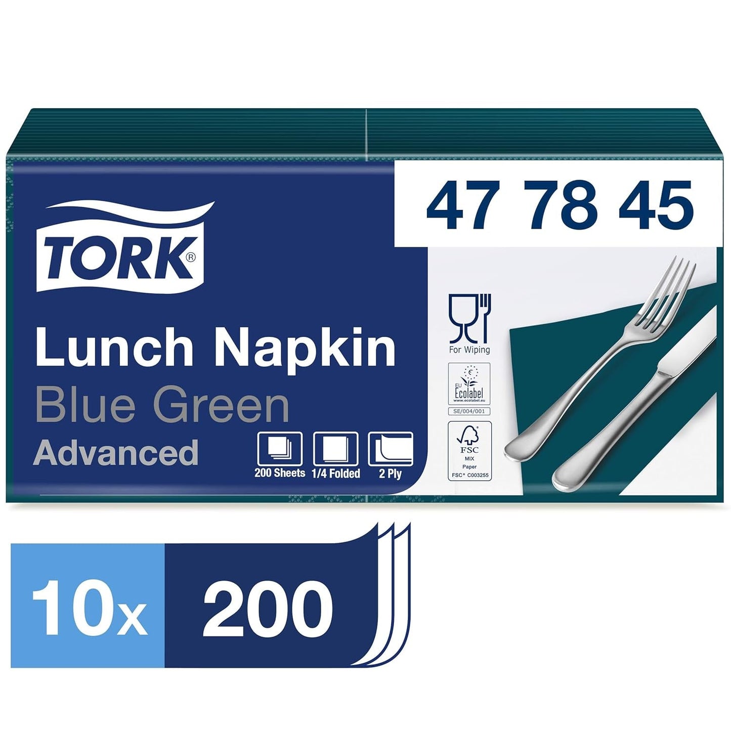 Tork 477840 Servilletas de almuerzo color lima / Servilletas de 2 capas para comidas pequeñas o refrigerios / Calidad avanzada / Servilletas de papel 10 x 200 (2000) / 32,6 x 33 cm (largo x ancho) / Pliegue 1/4