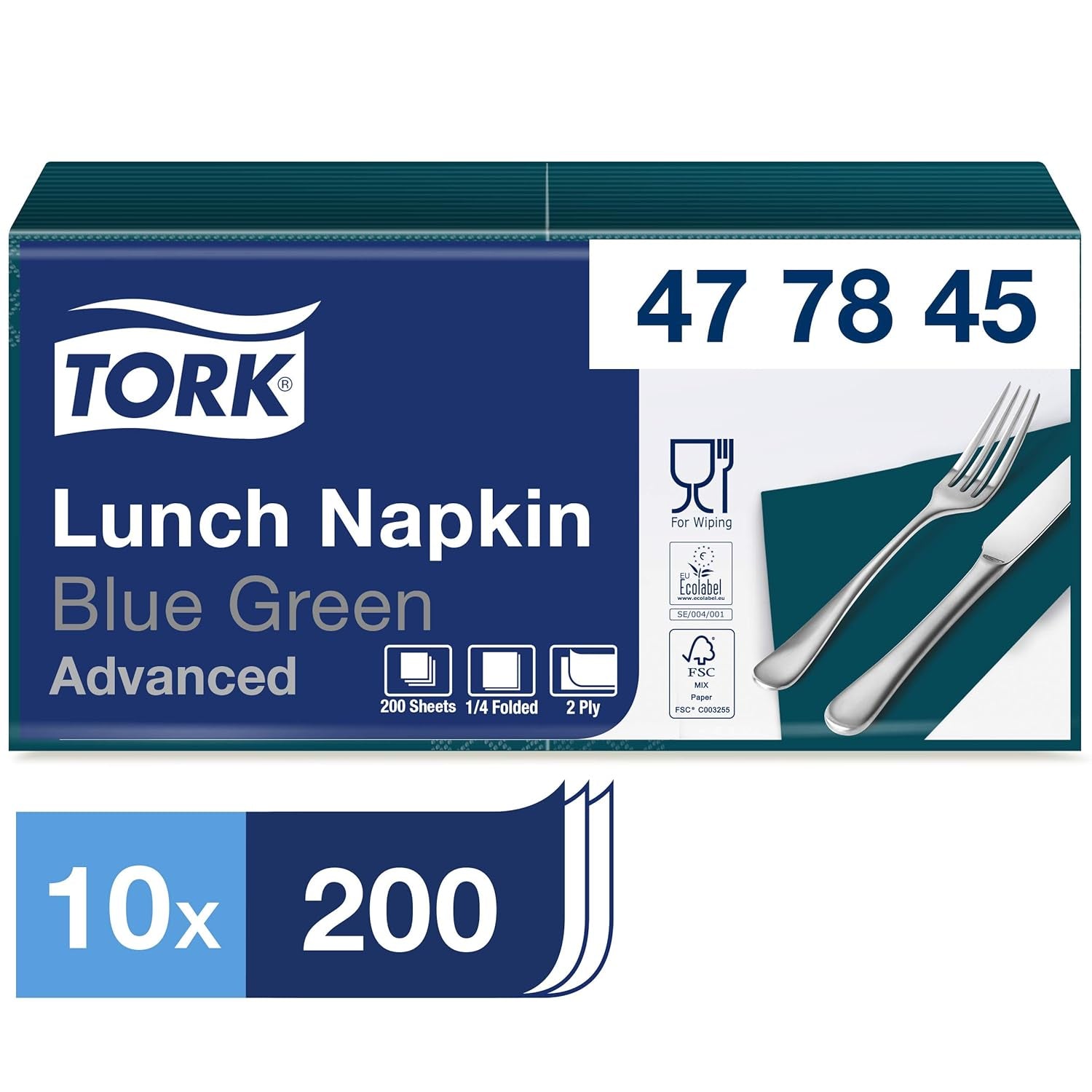 Tork 477840 Servilletas de almuerzo color lima / Servilletas de 2 capas para comidas pequeñas o refrigerios / Calidad avanzada / Servilletas de papel 10 x 200 (2000) / 32,6 x 33 cm (largo x ancho) / Pliegue 1/4