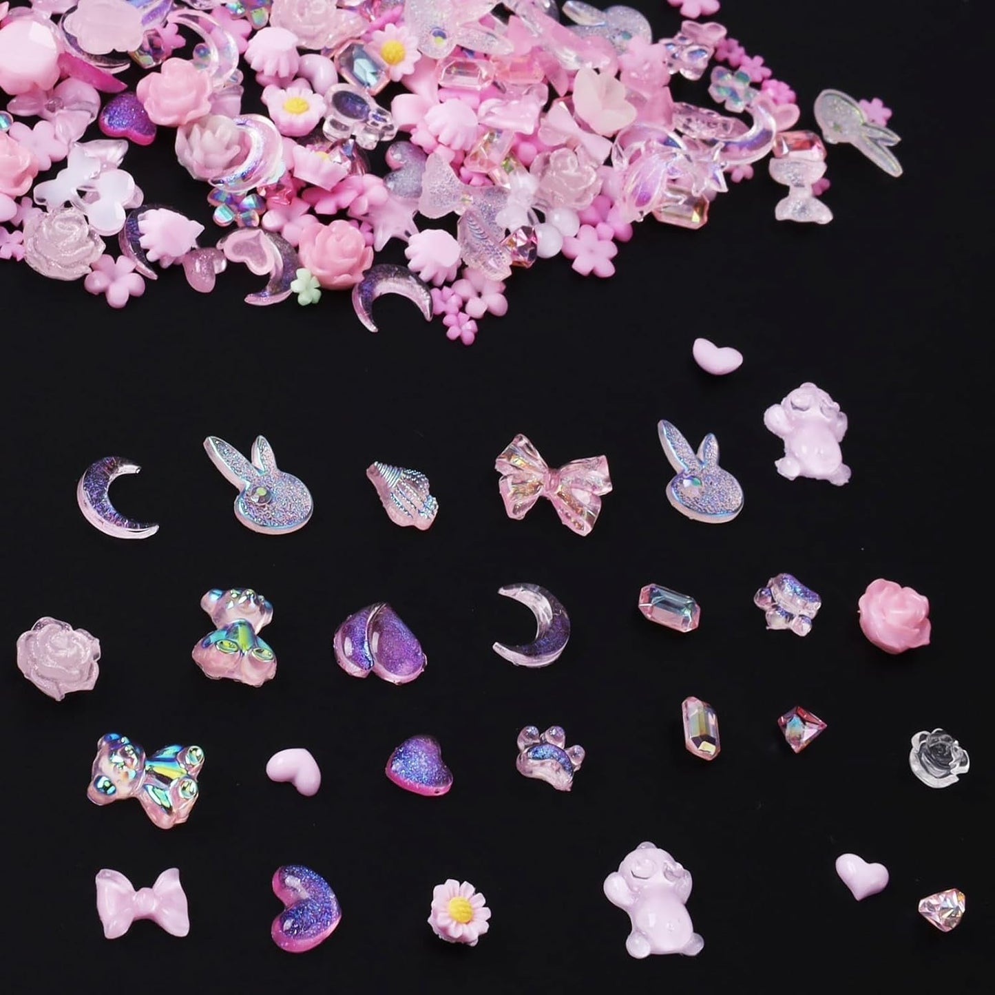 100 colgantes de uñas con lazo Y2K 3D de resina de camelia, flor de camelia, decoración de uñas, patrones, accesorios para manualidades (rosa)