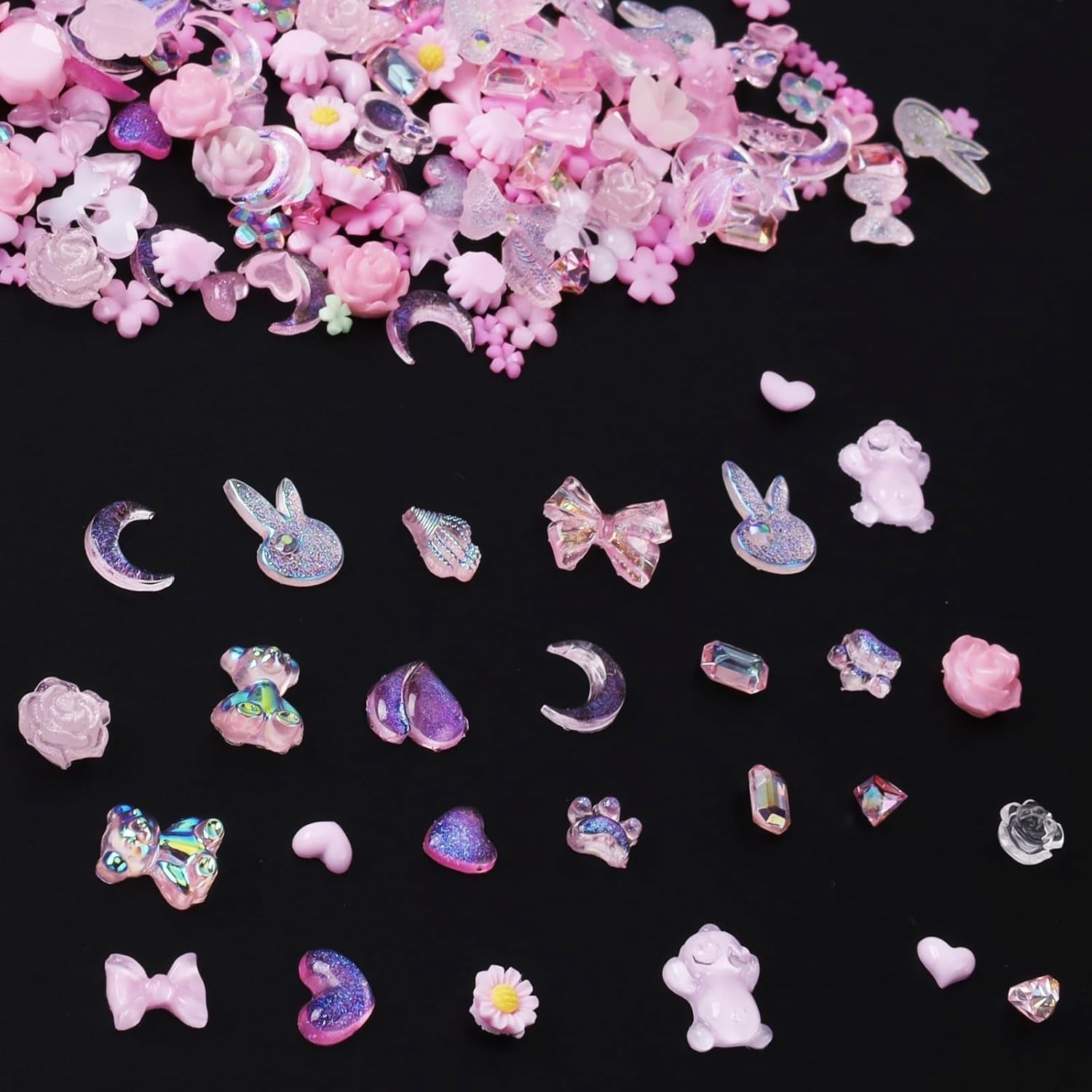 100 colgantes de uñas con lazo Y2K 3D de resina de camelia, flor de camelia, decoración de uñas, patrones, accesorios para manualidades (rosa)