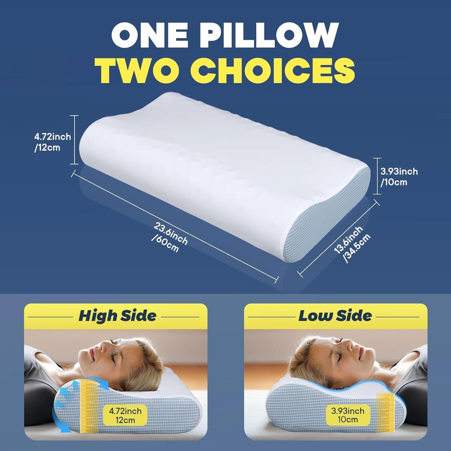 Alivio del dolor de cuello Almohada refrescante para el cuello Almohadas para dormir de espuma viscoelástica Almohada cervical para el dolor de cuello y hombros Almohada ergonómica para la cama Almohada de apoyo para el cuello para personas que duermen boca arriba Almohadas ortopédicas cervicales Naty Shop