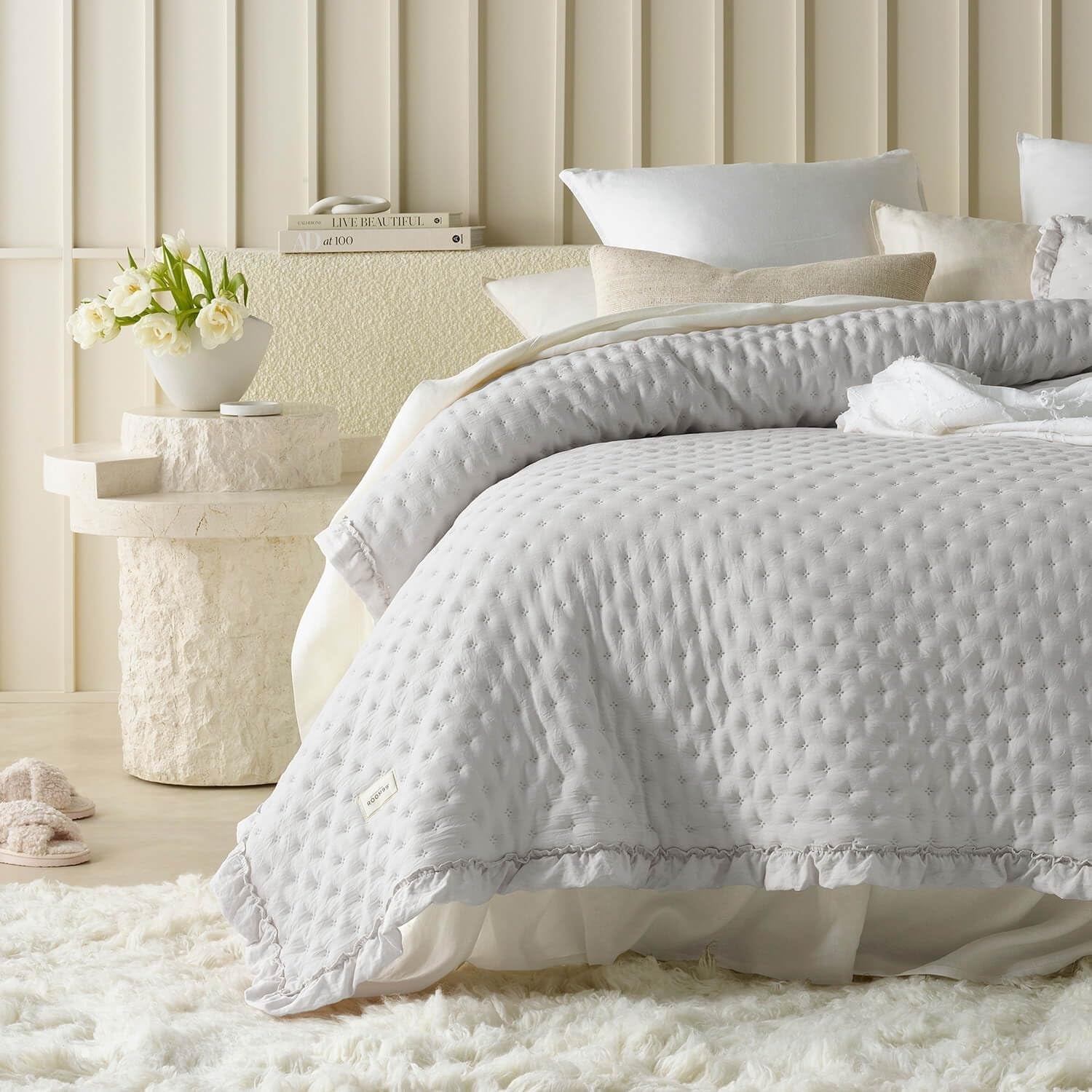 Molly Elegante colcha en color rosa empolvado 170 X 210 cm Colcha versátil como colcha o sofá Manta para cama y sofá Estilo manta Ideal como colcha Camas y Mantas Besuche den ROOM99-Store Gris claro 240X260