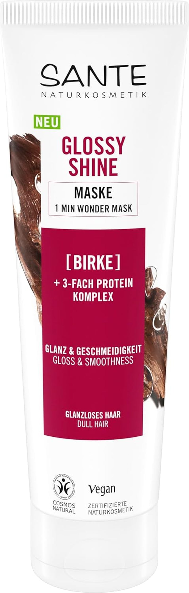 SANTE Naturkosmetik Glossy Shine Mask extracto de hoja de abedul orgánico + 3x complejo de proteínas, mascarilla capilar hidratante y sin silicona, cuidado del cabello vegano para más brillo y flexibilidad, 150 ml Mascarilla capilar Naty Shop Nuevo