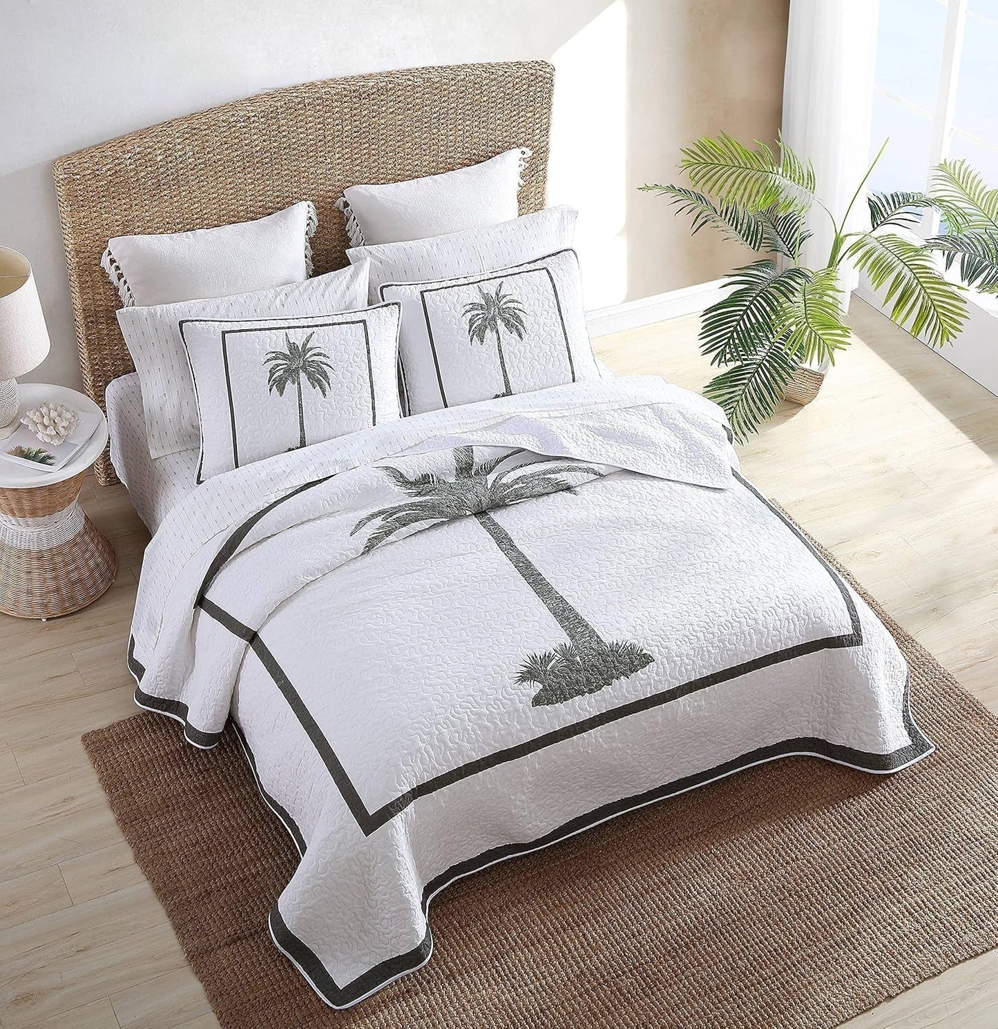 Colección Tommy Bahama Palm Island | Edredón - 100% algodón, reversible, suave y transpirable, prelavado para mayor suavidad, cama king size, gris Edredones y edredones Naty Shop