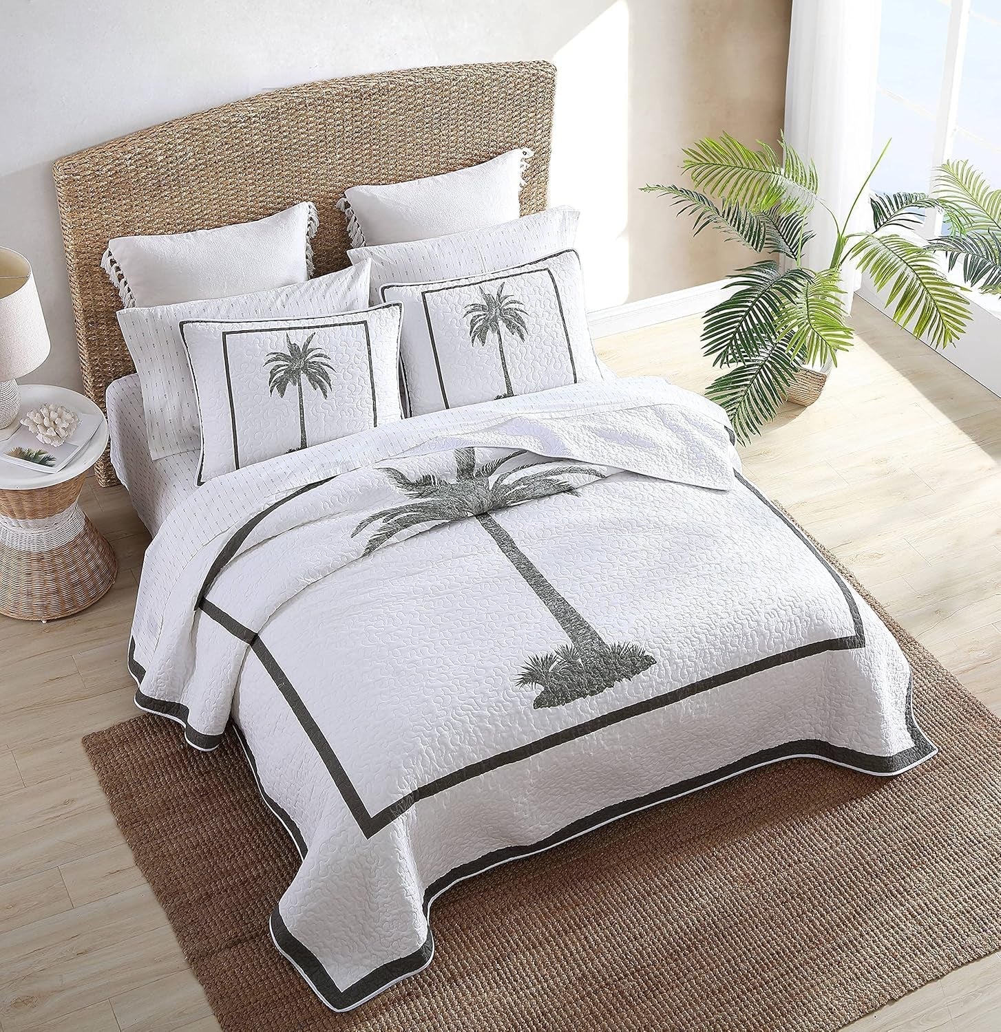 Colección Tommy Bahama Palm Island | Edredón - 100% algodón, reversible, suave y transpirable, prelavado para mayor suavidad, cama king size, gris Edredones y edredones Naty Shop