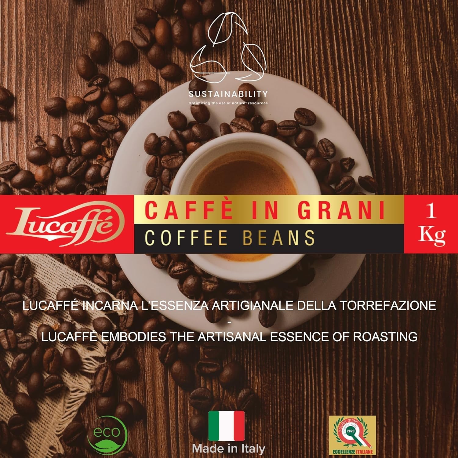 Lucaffé - Kaffeebohnen Mamá Lucía, 1 kg | Café aus ganzen Bohnen para crema Espresso | Helle Röstung | Intensivo y cremiger Gesmack