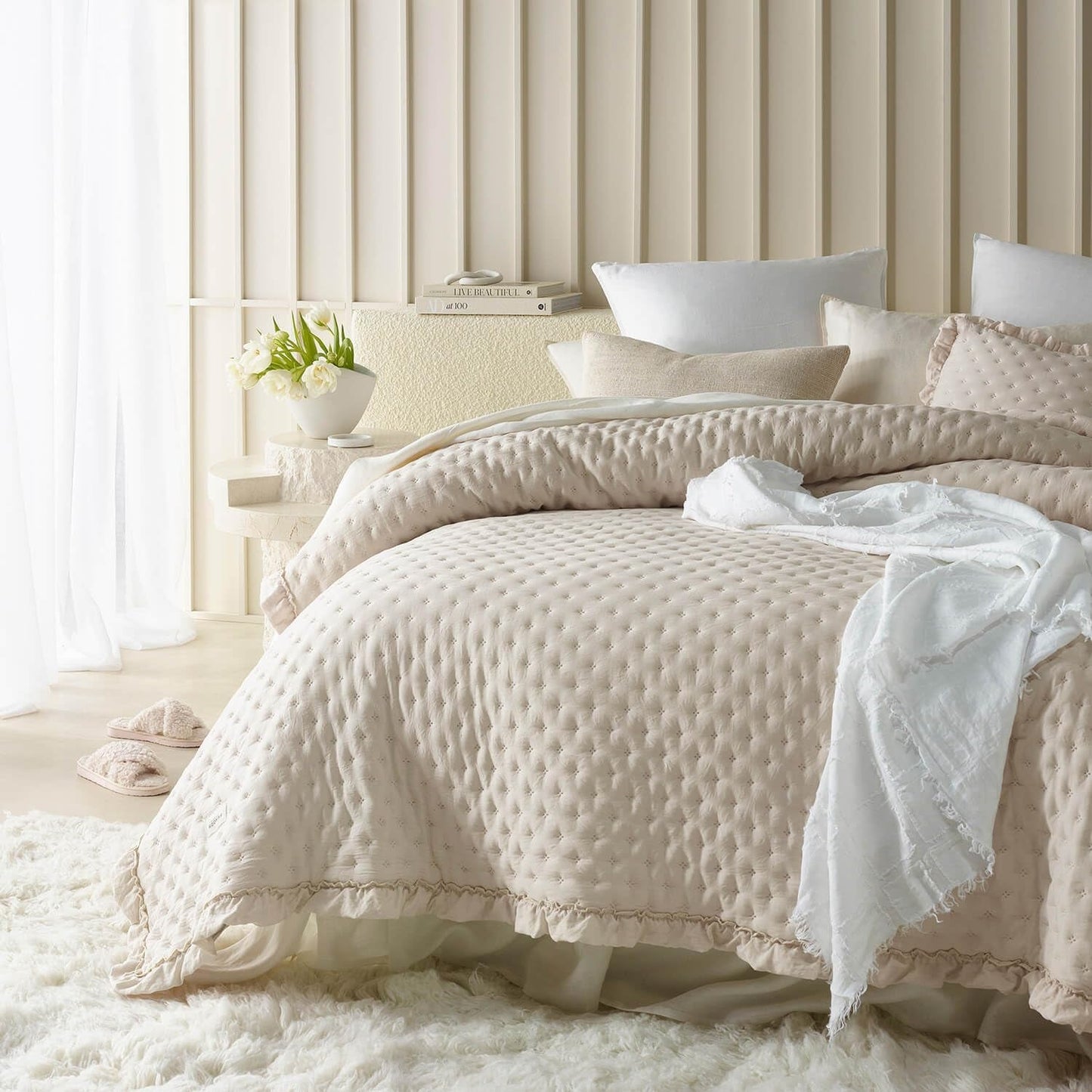 Molly Elegante colcha en color rosa empolvado 170 X 210 cm Colcha versátil como colcha o sofá Manta para cama y sofá Estilo manta Ideal como colcha Camas y Mantas Besuche den ROOM99-Store Crema 200X220