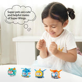 Super Wings Super Pets 4 PCS Shine, Golden Boy, Jerome, Ellie Expresión facial intercambiable Efecto relámpago Juguete portátil para niños de 3 4 5 6 7 8 años Figuras de acción de 2 pulgadas Naty Shop
