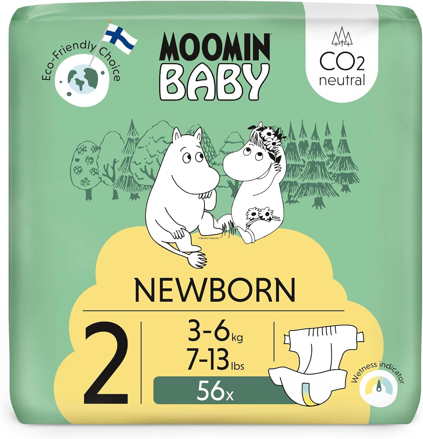 Pañales Moomin Baby Eco, talla 3, 5-8 kg, 48 piezas, pañales suaves premium | Suave y agradable para la piel, transpirable, absorbente, sin productos químicos innecesarios |
