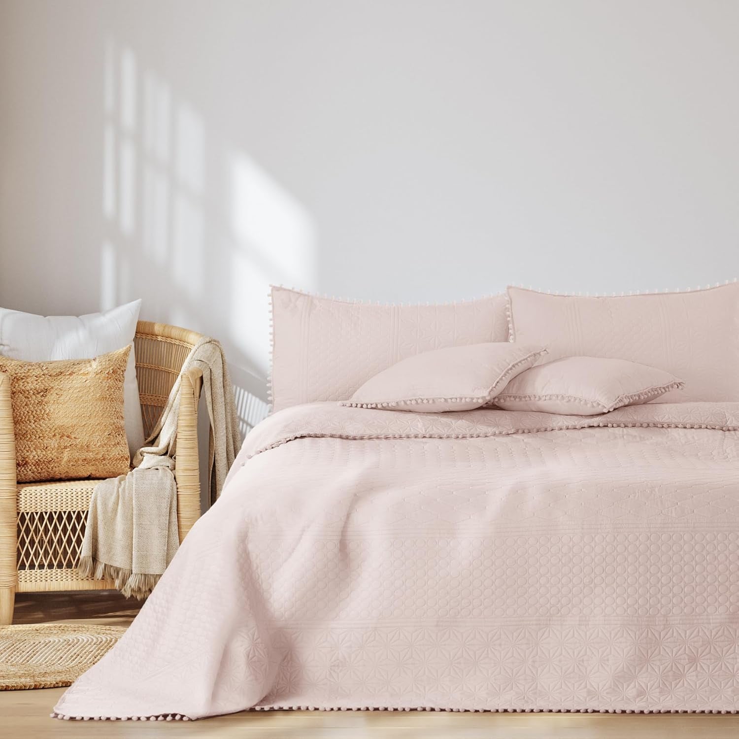 Ameliahome Colcha con pompones 220X240 Cm Colcha de doble cara Acolchado ultrasónico Poliéster Meadore Gris Camas y mantas Besuche den AmeliaHome-Store Meadore rosa polvo 200X220 Cm