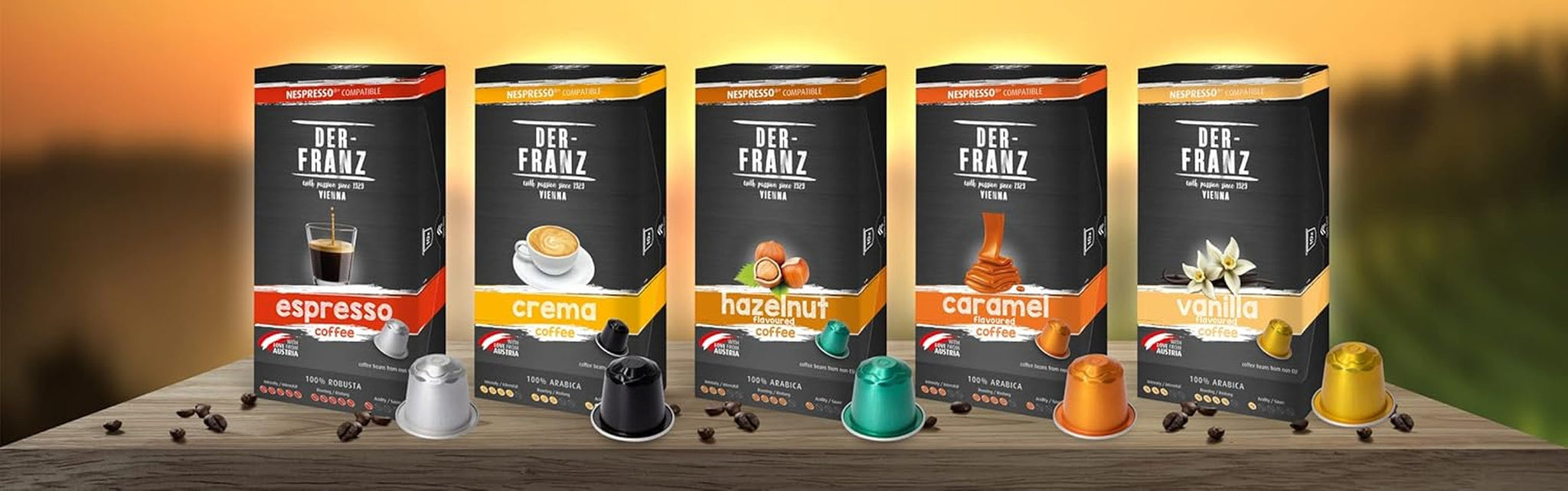 Der-Franz Cápsulas de Café Compatibles con Nespresso, 6 x 10 Cápsulas, Aroma a Caramelo, Tostado Medio