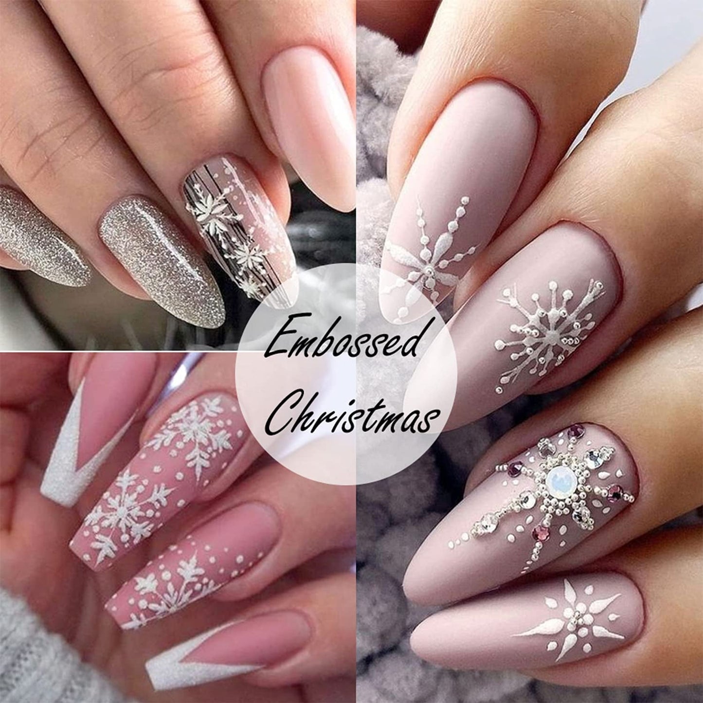 4 Blatt 3D Nagelsticker Weihnachten Nagelaufkleber Navidad 5D Stereoskopisch Selbstklebend Schneeflocke Schneemann Nail Art Sticker Dekoration Nageldesign Zubehör