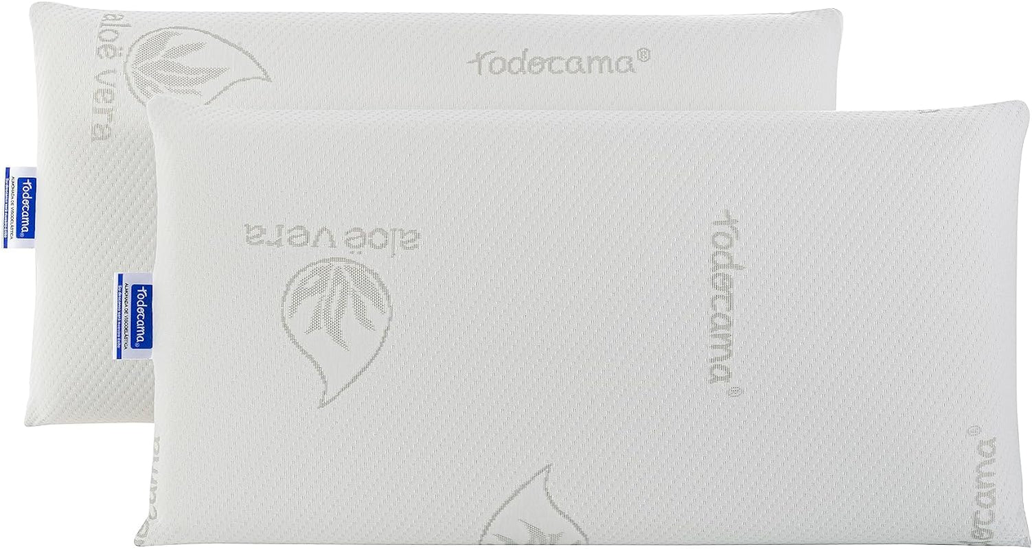 Todocama - Almohada viscoelástica, aloe vera, 2 piezas, 70 cm, blanca Naty Shop almohadas estándar Pack de 2 unidades - 70 Cm