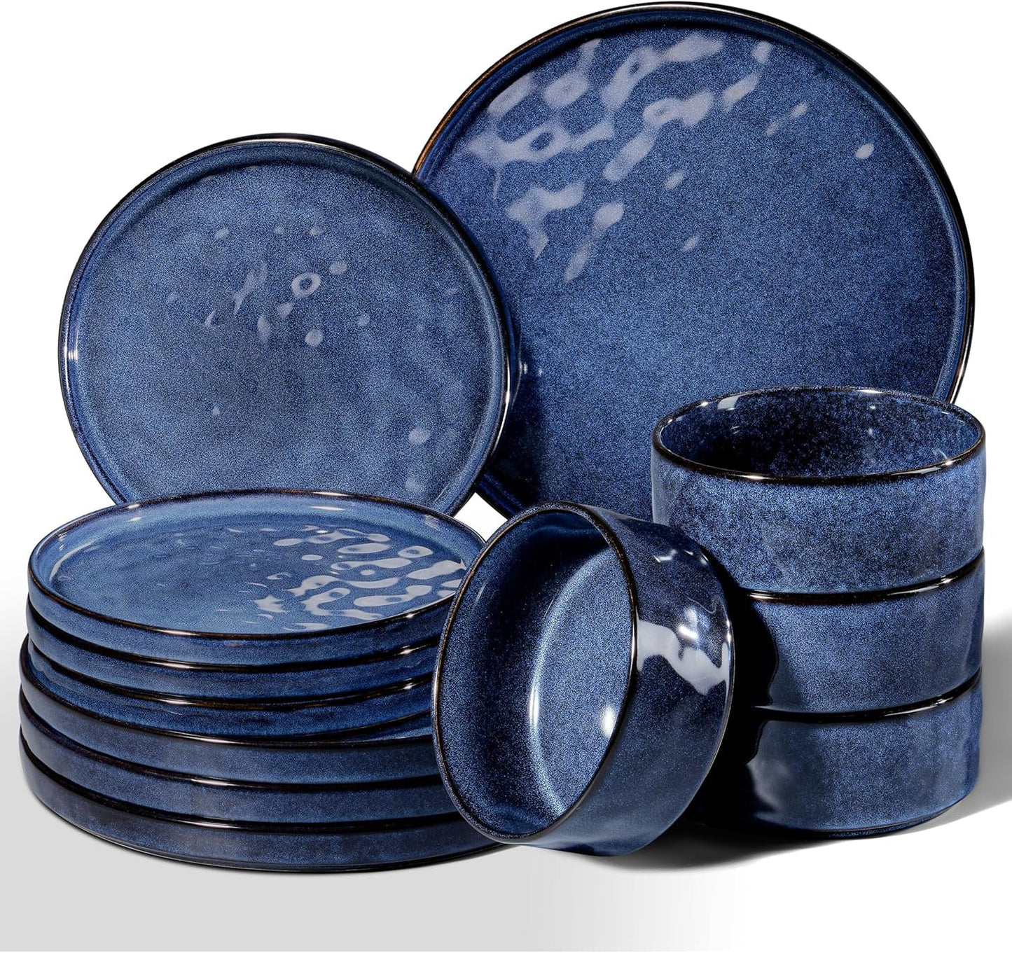 Homikit Juego de Vajilla de 12 Piezas para 4, Combo de Vajilla con Platos, Platos de Postre y Cuencos de Cereal, Apto para Microondas y Lavavajillas, Azul Elegante