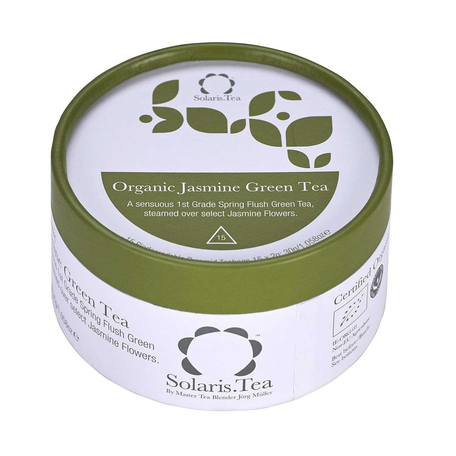 Té verde de jazmín orgánico, 15 bolsitas de té de seda, 1 paquete (1 x 30 g)