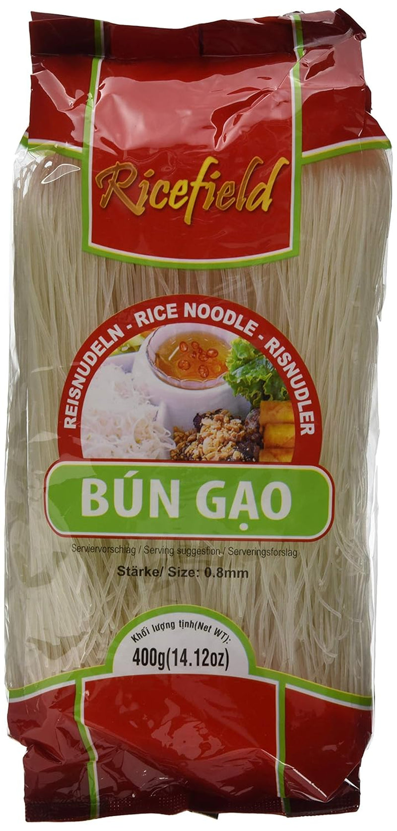 Ricefield Vermicelli Bollo Gao de 0,8 mm, paquete de 6 (6 x 400 g)