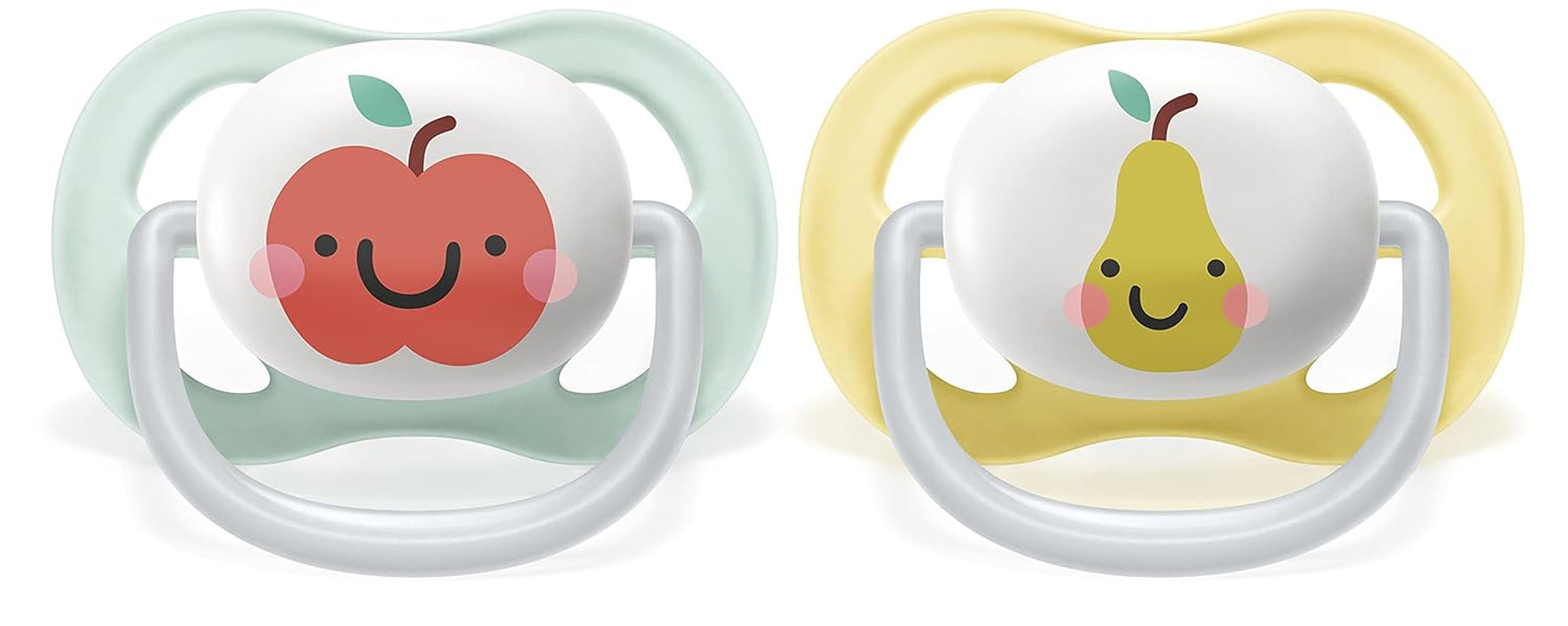 Chupete Philips AVENT ultra air - paquete de 2, sin BPA, transpirable, para bebés de 0 a 6 meses, incluido estuche de transporte y esterilización, manzana/pera (modelo SCF080/17)