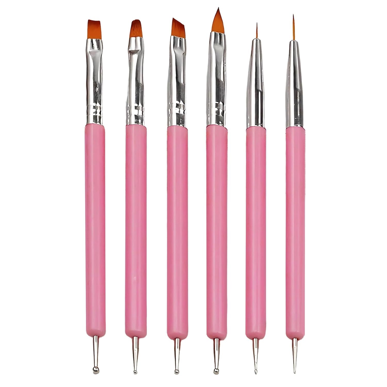 6 Stück Doppel-Ende Nagel Pinsel, Nageldesign Pinsel, Doppel-Ende Nail Art Pinsel Kit Professionelle Maniküre Werkzeuge Kit (Negro)