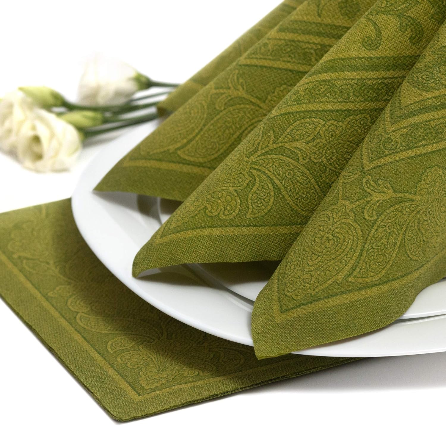 Papstar, 50 servilletas "ROYAL Collection" pliegue 1/4 40 Cm X 40 Cm verde oliva "Adornos", #81746