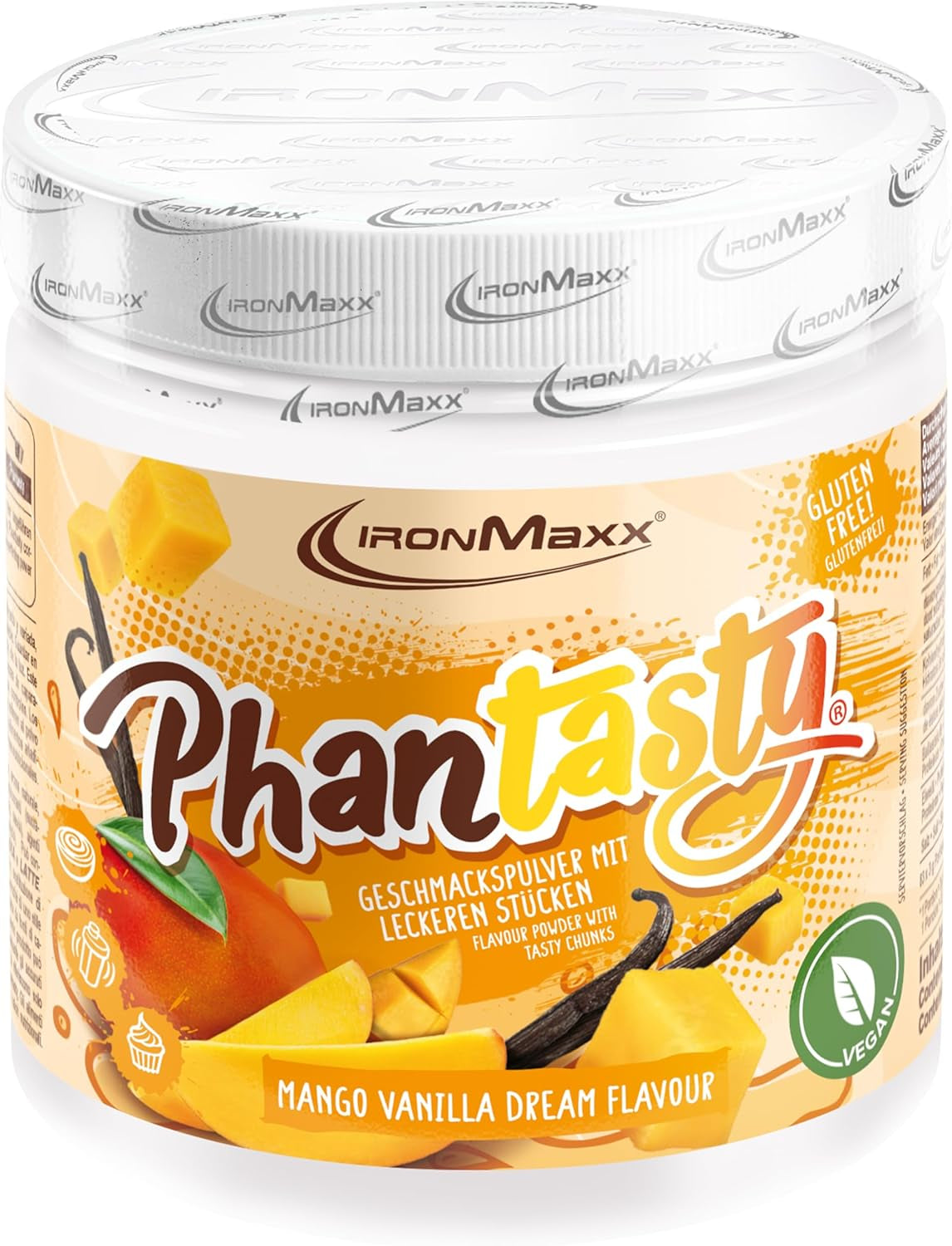Ironmaxx Phantasty - Melocotón Cremoso Dosis 250G | Vegan Geschmackspulver Mit Echten Frucht- Oder Nussstückchen | Perfekter Zuckerersatz Edulcorantes Naty Shop 250 G (1Er Pack) Mango Vainilla Sueño